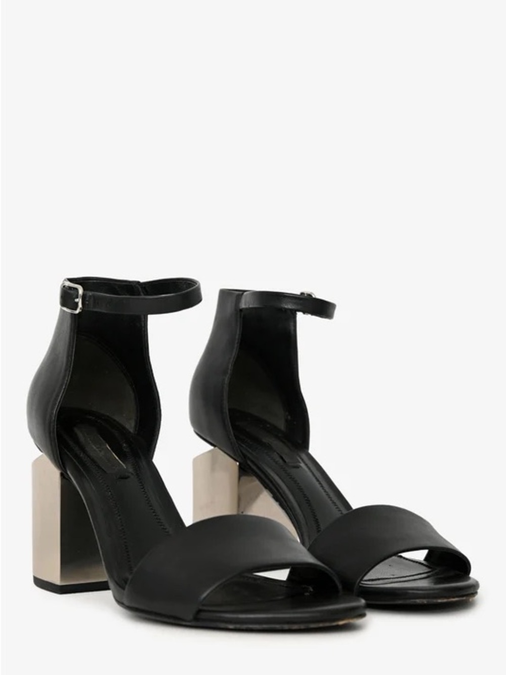 Alexander Wang Black Leather Ankle-Strap Block Heel Sandals